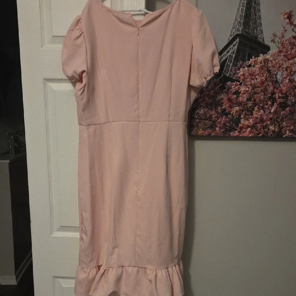 SHEIN Light Pink Puff-Sleeve Midi Dress with Ruffle Hem - Picture 3 of 5
